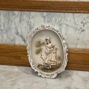 VTG Lefton China hand painted 3D bisque porcelain wall plaque Victorian woman